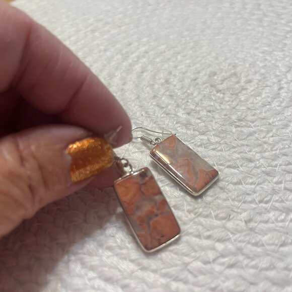 Beautiful RED RAINBOW JASPER Handmade Sterling 925 Dangle Earrings #788D - Picture 2 of 3